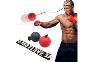 NLINLIN Red Boxing Reflex Ball, Improve Reaction Speed, Hand-Eye Coordination, Home Training Boxing Equipment with Adjustable Elastic Headband Reaction Balls Agility Training