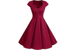 Bbonlinedress Robe Femme de Cocktail Vintage Rockabilly Robe plissée au Genou sans Manches col carré Rétro