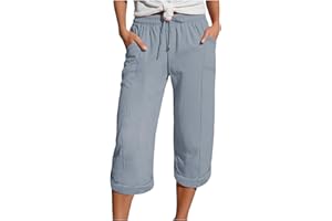 Zuoyue Musselin Hose 3/4 Leinenhose Sommer Kurze Hosen Sommerhose Leicht Caprihose Culotte Strandhose Schlupfhose Damenhose leicht Sommerhose aus Baumwolle Jogginghose mit Taschen