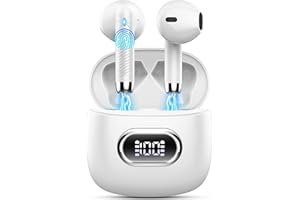 DRSAEC Cuffie Bluetooth 5.4, Auricolari Bluetooth Stereo HiFi con 4 ENC Mic, Cuffie Wireless Ricarica USB-C, Cuffie Senza Fili 42H LED Display, In Ear Cuffiette IP7 Impermeabili per Androide/iOS Bianco