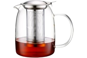 Grande théière transparente Toyo Hofu en verre résistant à la chaleur - Avec infuseur en acier inoxydable pour feuilles de thé - 1 200 ml, transparent, 1200 ml