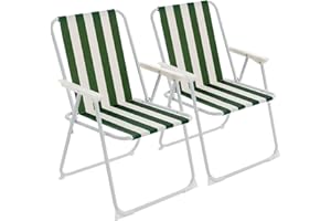 Harbour Housewares Klappbare Strand-Liegestühle – grün gestreift – 2er-Pack – Terrassensitz aus Metall für den Außenbereich, Leichter tragbarer Liegestuhl für Picknick, Garten, Camping, Angeln