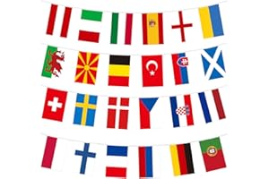 YADODO EM 2024 Wimpelkette Stoff Outdoor Fussball EM 2024 Flaggen Deko 24 Länder Fahnen Wimpelkette Europa Doppelseitige Wimpelgirlande Flaggenkette Fußball EM 2024 Fanartikel Bar Party Garten Deko