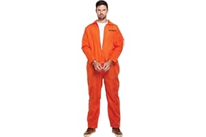 HENBRANDT Adult Men's Orange Prison Jumpsuit Fancy Dress Costume Convict Boiler Suit Prisoner Overalls Jail Jump Suit Dress Up Outfit One Size Mens Fancy Dress Costume