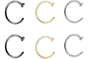 LILIKAI 6 Stück Nasenpiercing Ring,Fake Piercing Ring,Nasenring Fakes,Septum Lippenpiercing Piercings Set,Nasen Nasenpircing,No Nadel Ohrring,Chirurgenstahl für Nostril,Brüste,Ohr Lippe(Gold Silber Schwarz)