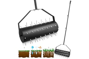 Yosuny Rasenbelüfter mit Rollen, 45,7 cm, 127 - 177,8 cm Griff, robuster Spike-Belüfter mit Sandsack, 40 Eisen-Spikes zum Festziehen mit Geduld, manueller Rollbelüfter, Rasen für Hof, Garten