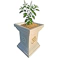 NEER Big Size Rotomolded Tulsi Vrindavan Polymer Pot – 20x15 Inch Rectangular Grey Stone Marble Look Pot for Tulsi Plant, Indoor & Outdoor (Greystone-Swastik, Large)