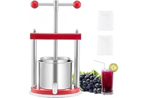 VEVOR Prensa de Vino de Frutas 1,65 L, 2 Barriles de Acero Inoxidable, para Sidra, Manzana, Uva, Tintura, Miel, Aceite de Oliva, con Mango en T para Cocina al Aire Libre y Hogar, 220 x 497 mm
