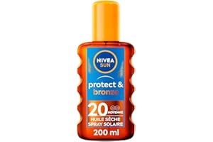 NIVEA SUN - Spray Huile Sèche Activateur De Bronzage Protect & Bronze FPS 20 - Protection Solaire & Teint Hâlé - Extrait Naturel De Pro-Mélanine - Absorption Rapide - Peaux Normales - 200 ml