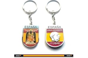 ADCSHOP - Llavero a dos caras de Bandera de España con Águila de San Juan yFrancisco Franco en bajorrelieve. Unisex. + Pulsera de bandera de España de hilo tricotado.