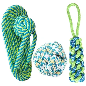 Dog Trust Dog Rope Toy, Interactive Pet Chew Toys Set, Washable Braided Cotton Teeth Cleaning Chewers for Puppies, Small, Medium and Large Dogs Durable Teething Ropes...