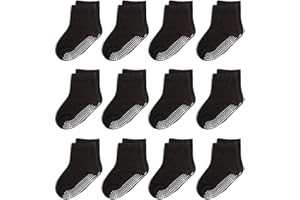 YANWANG 12 Paia Ragazzo del Bambino Calzini Antiscivolo con Impugnature, Bambini Carina Cotone Calzini per Bambine Bambino