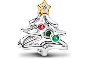 PANDORA Moments 764248C01 - Ciondolo a forma di albero di Natale in argento Sterling placcato oro 14 carati e zirconi, compatibile con Moments