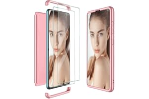 FMPCUON Case Compatible vivo Y51 (2020, December)/Y31 Cover 360°Full Body Ultra-Thin mobile phone case 3 in 1 Hard Protective Skin Bumper+Tempered Glass Screen Protector-Rose