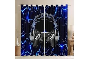 CTQTZ Gaming Kinderzimmer Gardinen mit Ösen Vorhänge Game Controller Raumdekoration Vorhänge Blickdicht 280x175 cm (BreitexHöhe) 2er Set Gardinen für Dekoration Kinderzimmer