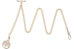 ÖSSZEFUT Albert Chain Pocket Watch, T-bar Chain with Life Tree Pendant, T-bar Chain Antique Fob T Bar for Men,Gold