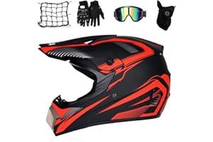 MRDEAR VOMI Adult Full Face Motocross Helmet Black with Goggles Gloves (5 Pcs) Motorbike Cross Helmet Set Kids Motorcycle Crash Helmet for MTB Downhill Dirt Bike MX Quad ATV