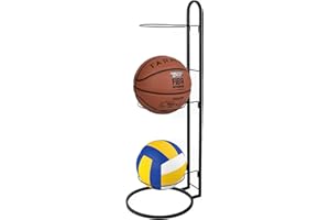 BQKOZFIN Ball Storage Rack Basketball Football Stand Holder, 3-Ball Capacity, Display Rack for Volleyball Rugby Soccer, Black
