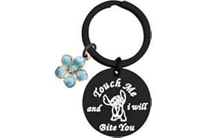 FUNYSO Funny Stitch Gift Inspired Gift Hibiscus Flower Jewelry Stitch Keychain Touch Me and I Will Bite You Hawaiian Trip Gift (bite you black)