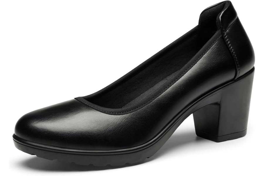 DREAM PAIRS Women's Elegant Comfortable Wide Heel Pumps Classic High Heel Pumps PU Work Shoes