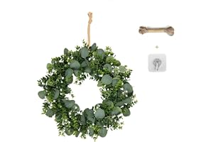 SCBOY Eukalyptus Dörrkransar 45 Cm med Vita Blommor Och Gröna Blad Dörrdekoration Dörrkrans Året Runt för Bröllop Alla Hjärtans Dag Lantlig Stil Fönster