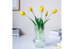 WAKISAKI 40 cm alta qualità finti tulipani artificiali realistic tocco reale, stelo flessibile, tulipano fiori artificiali facili da modellare (senza vaso), set da 5, Giallo Limonata