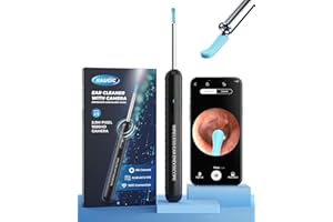 KAUGIC Ear Wax Removal - Ear Cleaner with 1080P Camera - Ear Wax Removal Kit with 8 Pcs Ear Set - Ear Camera with 6 Ear Spoon - Otoscope with Light for iPhone & Android - Black