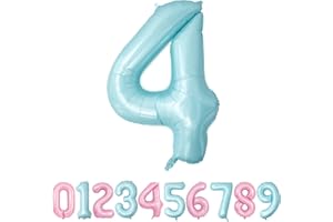 YOYOIN Globo Numero 4 Azules Pastel 40" Grande Globos Foil Globo Numeros 100cm Globo Cumpleaños 4 Años Globos de Helio Decoracion 4 Cumpleaños Aniversario Boda Baby Shower Fiesta Decoración Niño Niña