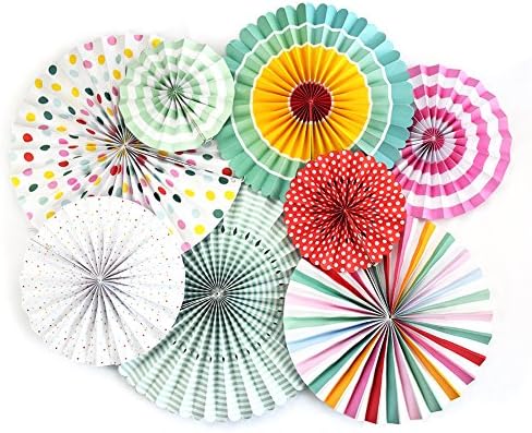 Kenmu Coloful Paper Fans, Party Decorations and Birthday Supplies, Hanging Decorations for Christmas, Ceremonies,Assorted Set of 8 Circular Paper Flowers, Hanging Holiday Ornaments, Easter, Multicolor, Pre-Folded, Birthday (multicolored)