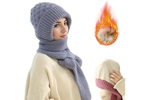 GENERIC Integrated Ear Protection Windproof Cap Scarf, 2025 New Winter Warm Knitted Hat Scarf, Warm Knitted Beanie Hats, Plus Velvet Thick Winter Knitted Hats