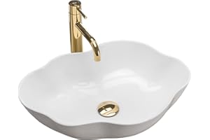Rea Vasque à Poser Pearl White, Pour Salle De Bain, 515 x 375 x 135 mm, En Céramique, Blanche, Forme De Coquille, Irrégulière, Idéale Comme Lavabo Ou Lave-Main Pour WC, Design Unique