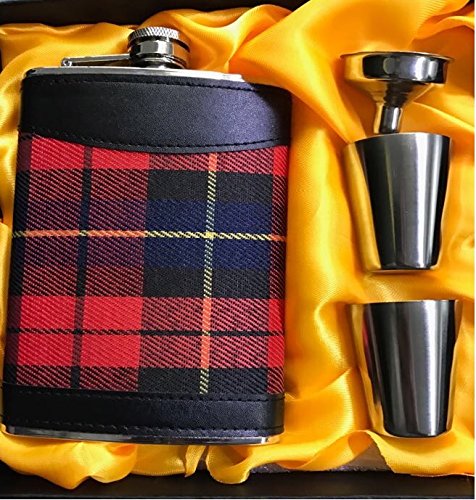 SHOT Fläschchen Geschenk Set mit Rot kariert Typ Arbeitshemd Schottland Tuch verpackt Edelstahl 304 Flachmann mit 2 Shot Glas & 1 Fläschchen Trichter