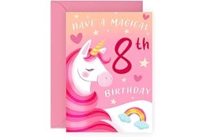 CENTRAL 23 Kartka urodzinowa dla córki - jednorożec wiek 8 lat - kartka urodzinowa siostrzenicy - kartka urodzinowa kuzynka kobieta - ośmioletnia dziewczynka kartka urodzinowa dziecko dzieci - w zestawie z naklejkami