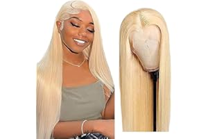 Creuost 4x4 Transparent Lace Frontal Human Hair Wig Straight 150% Density Brazilian Virgin Hair #613 Light Blonde No Shedding No Smell For Women 14 Inch