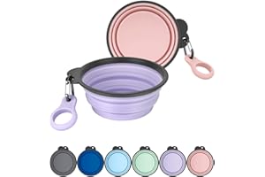 Heouvo Lot de 2 gamelles pliables pour chien avec porte-bouteille, bol d'eau de voyage pour chien avec mousqueton amélioré, bord moulé monobloc, ne tombe pas ou ne se fissure pas (rose/violet, taille