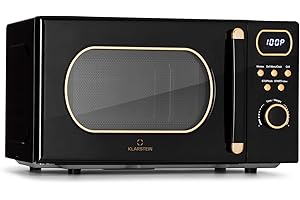 KLARSTEIN Micro onde Grill Multifonction 800W, Fours Micro-ondes Design Vintage en Acier Inoxydable, Grand Intérieur 20L, Smart Microwave, Plaque Décongélation, Facile à Utiliser