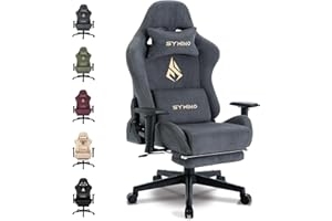 ‎SYMINO symino Gaming Stuhl, Atmungsaktiver Bürostuhl, Hochwertiger - Stoff, So weich wie EIN Pelz, Ergonomischer PC Stuhl, Verstellbarer Drehbarer Task Stühle mit Fußstütze, Grau