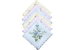 FILOEEX Ladies Handkerchiefs Soft Cotton 6 Pcs Classic Floral Embroidered Hankies for Women 30x30cm Reusable Birthday，Wedding and Party Gift & Fashion Accessory