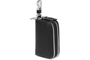 Aileder Real Leather Key Case Double Zipper Car Key Holder Key Bag Keychain Wallet for Men and Women (Black)