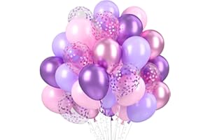 EPOKUS Rosa Lila Ballons, 60 Stück Pastell Lila Rosa Luftballons, 12 Zoll Violett Rosa Metallic Konfetti Latexballon, Macaron Latex Ballons für Mädchen Frau Geburtstag Hochzeit Prinzessinnen Brautparty Deko