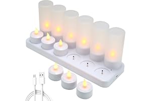 EXTSUD Lot de 12 Bougie LED Rechargeable Bougie Électrique Flamme Vacillante avec Station de Charge Décoration pour Noël Anniversaire Mariage Dîner Votive Table Café Bar Restaurant Hôtel