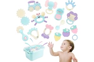 OMGPEIKE Baby Toys 0-6 Months, Newborn Sensory Toys for Babies 0-12 Months, 14 Pcs Baby Rattles Toys Set 0-3 Months Educational Toys Gift for 3 6 9 12 Months Infant Baby Boys Girls with Storage Box