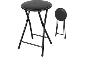 ‎SPETEBO Spetebo Metall Klapphocker rund schwarz - 45 x Ø 30 cm - Sitzhocker klappbar mit gepolsteter Sitzfläche - Universal Hocker Klappstuhl Falthocker Sitzgelegenheit für Küche Bad Flur