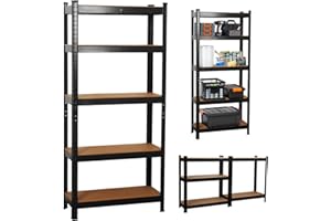 Holywarm Heavy-Duty Garage Shelving Units, 5-Tier Steel Storage Shelves - Boltless Assembly, 875kg Capacity for Warehouse Living Room Kitchen Bedroom (Black, 90x40x180cm)