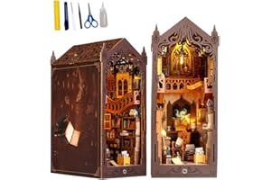 XPJBKC Book Nook, Booknook Bibliothèque, Nook Book, DIY Miniature House Bibliotheque avec Capteur Lumière LED et Plaque Anti-poussière, Kit Miniature Maison de Poupée pour Adolescents et Adultes