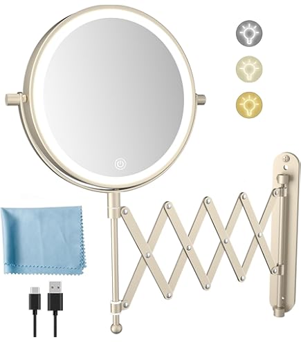 Make-up spiegel wand 5x vergrotend met dimbare LED verlichting mat goud - Voordelig Design Sanitair