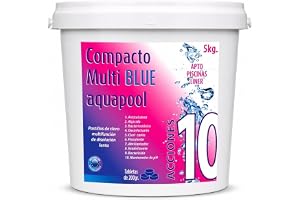 Compact 10 ACTIONS AQUAPOOL (200 GR) – Multifunctional Chlorine Tablets – Slow Dissolving – Suitable for Swimming Pools Liner (5 kg)