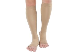 TOFLY® Compression Stockings (Pair), Medical Grade Firm Support 20-30mmHg, Opaque, Unisex, Open Toe Knee High Compression Socks for Varicose Veins, Edema, Shin Splints, Nursing, Travel, Beige XXL