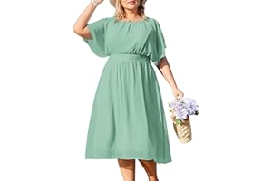Hanna Nikole Women Chiffon Dress Plus Size Knee-Length Casual Dresses Ruffle Sleeve A-Line Dress