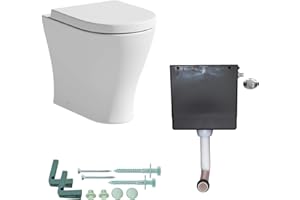 Ceramica® Arles Modern Bathroom Cloakroom Back to Wall BTW Toilet Space Saving WC Toilets Soft Close Seat Dual Flush Cistern D Shape Pan, White Gloss